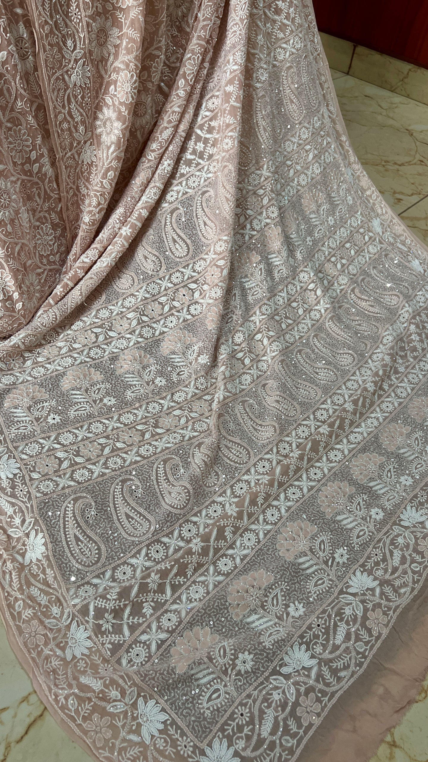 Suhaan Old Rose Pink 2 and 3 taar Chikankari Masterpiece Saree